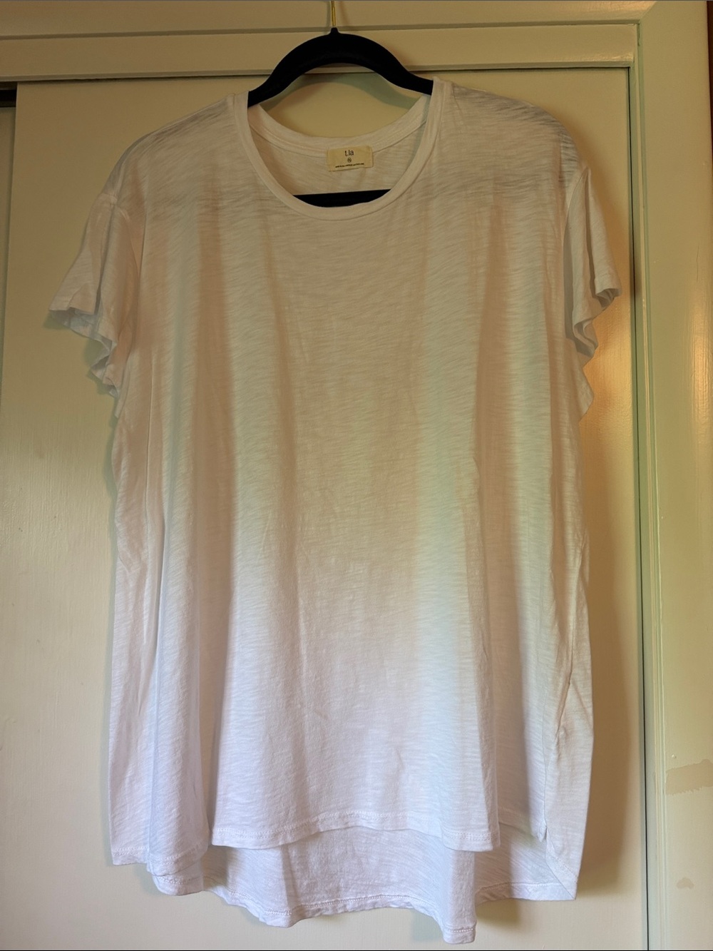 T. La White Crewneck Flutter Sleeve Tee